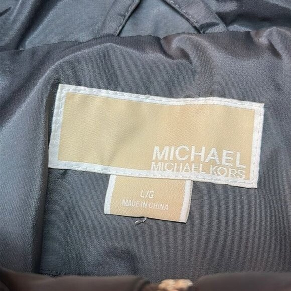 Michael Micheal Kors Gray Puffer Coat Mid Length Waterproof Hood Faux Fur Large - Picture 5 of 10